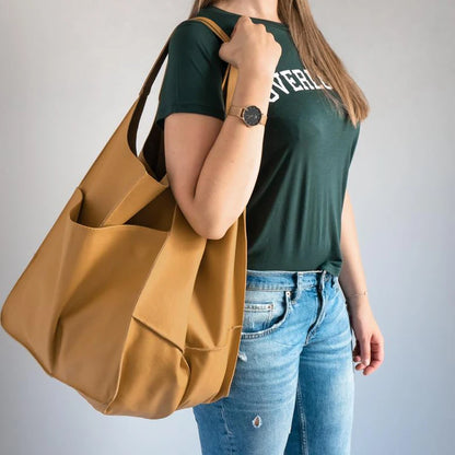Duża skórzana torba shopper z kieszenią