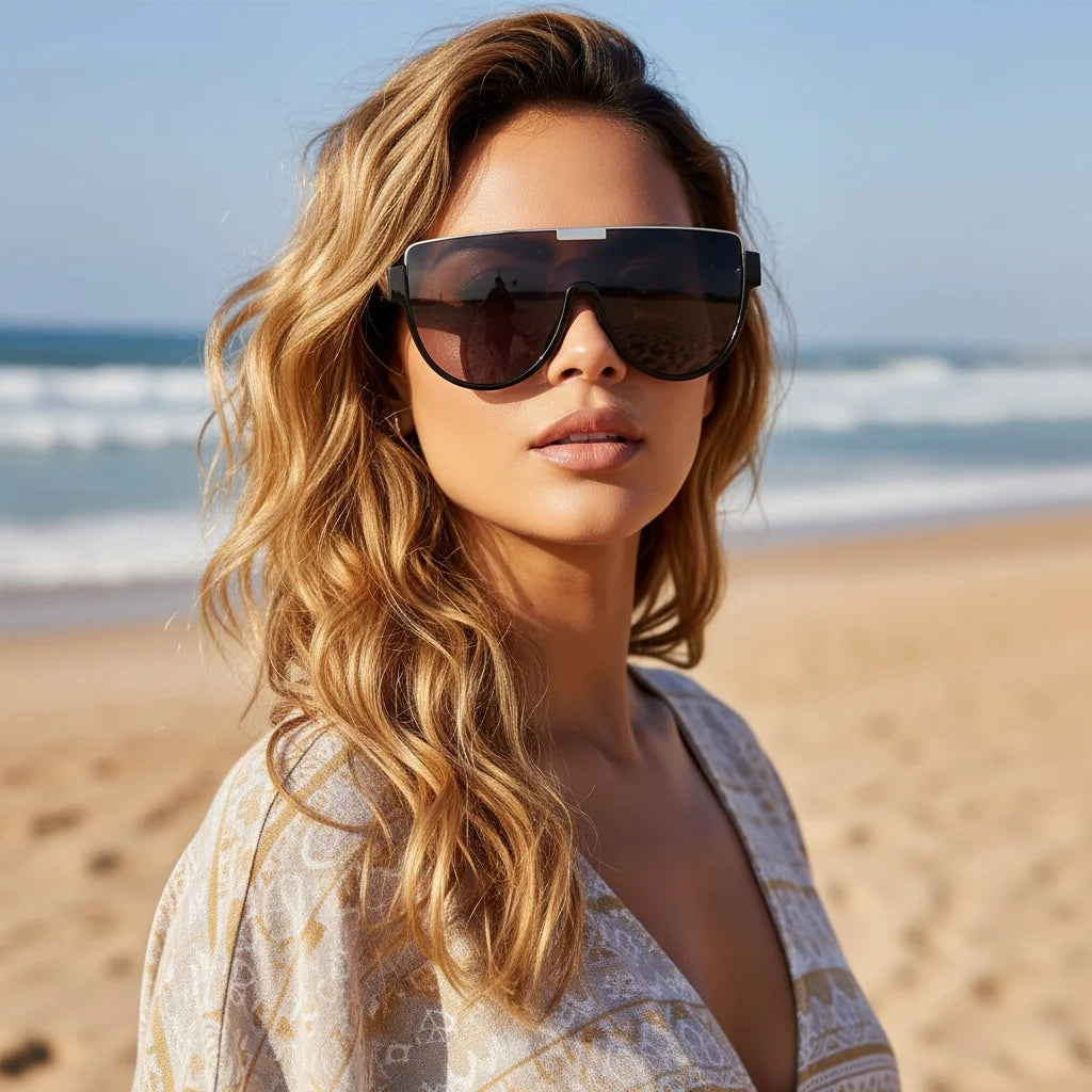Duże designerskie okulary przeciwsłoneczne półokrągłe