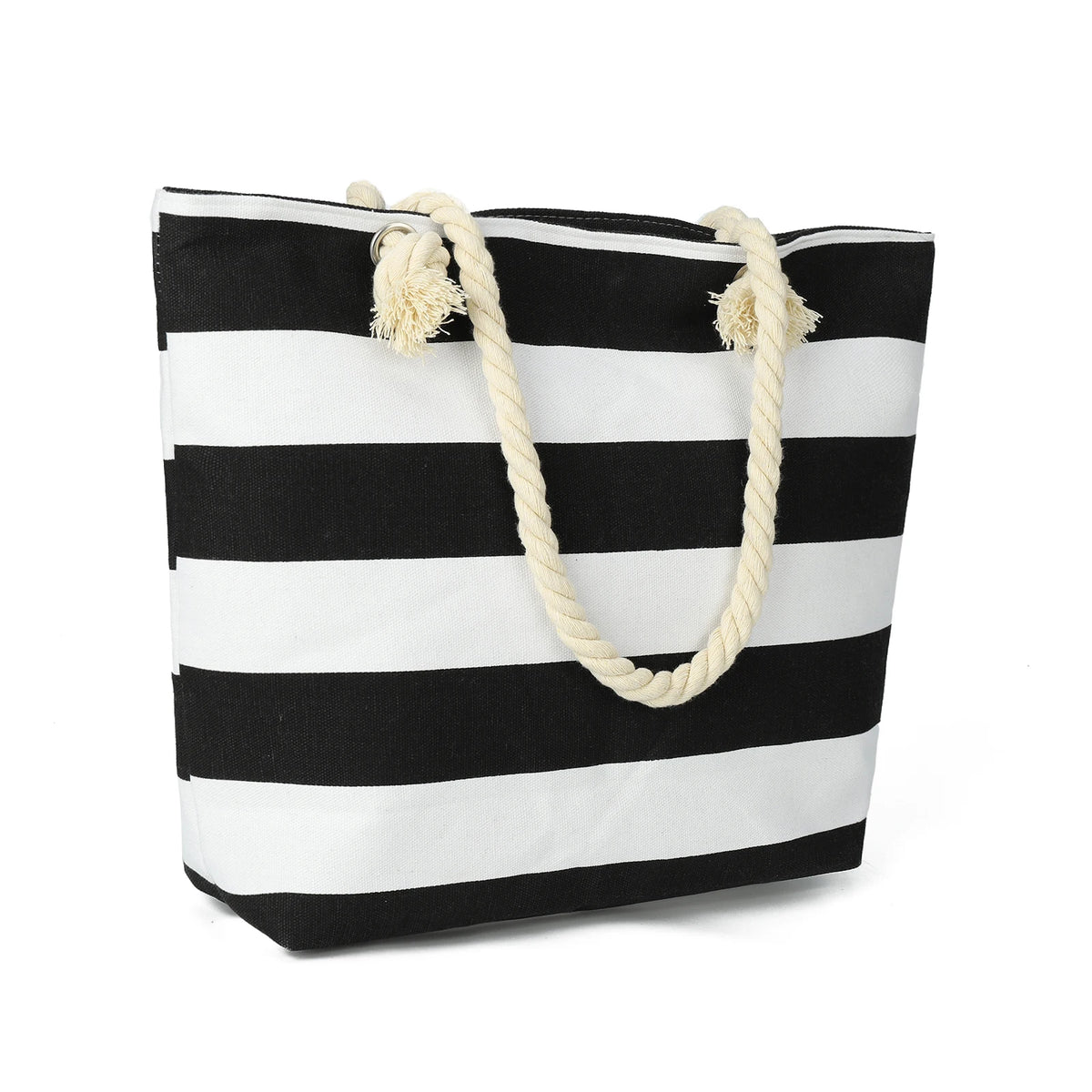 Torba plażowa w pasy z rączkami ze sznurka