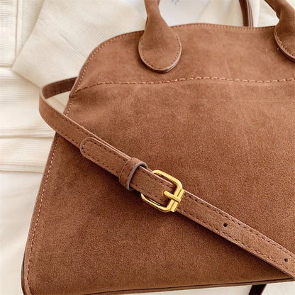 Duża zamszowa torebka shopper na pasku z rączkami