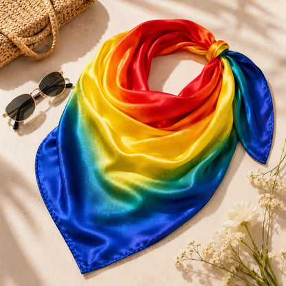 Tęczowa chusta damska z satynowym połyskiem